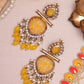 Tehzeeb Creations Latest Gold Polish Kundan & Pearl Studded Designer Drop Long Earrings For Women And Girls Yellow | Swadesiicart