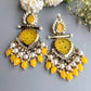 Tehzeeb Creations Latest Gold Polish Kundan & Pearl Studded Designer Drop Long Earrings For Women And Girls Yellow | Swadesiicart