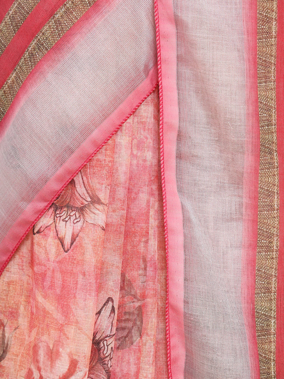 Soch Pink & Grey Floral Zari Pure Linen Ready to Wear Saree | Swadesiicart