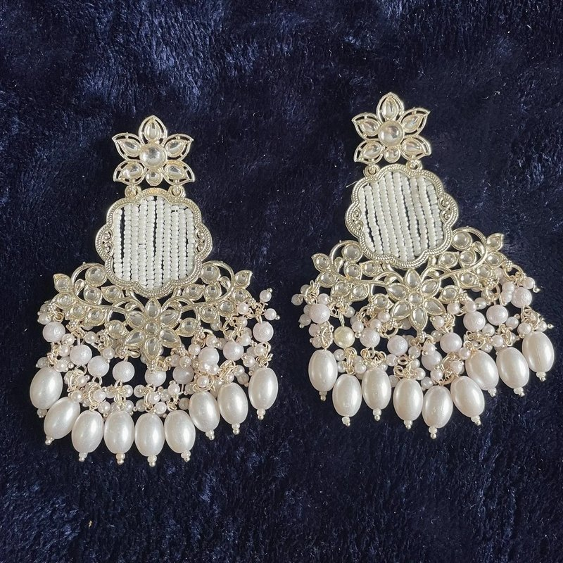Tehzeeb Creations Gold-Polished Earrings For Women And Girls Diamond, Pearl Brass Drops & Danglers | Swadesiicart