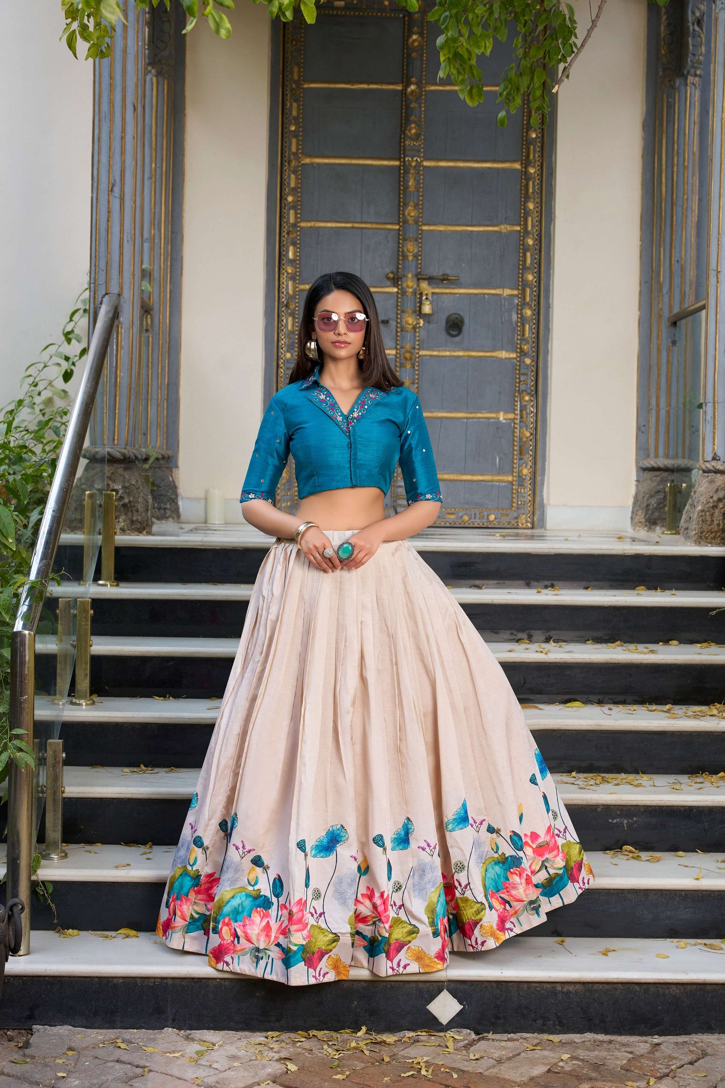 Lorenvalley Fashion Offwhite Tussar Silk Floral Print Lehenga Choli - Swadesiicart