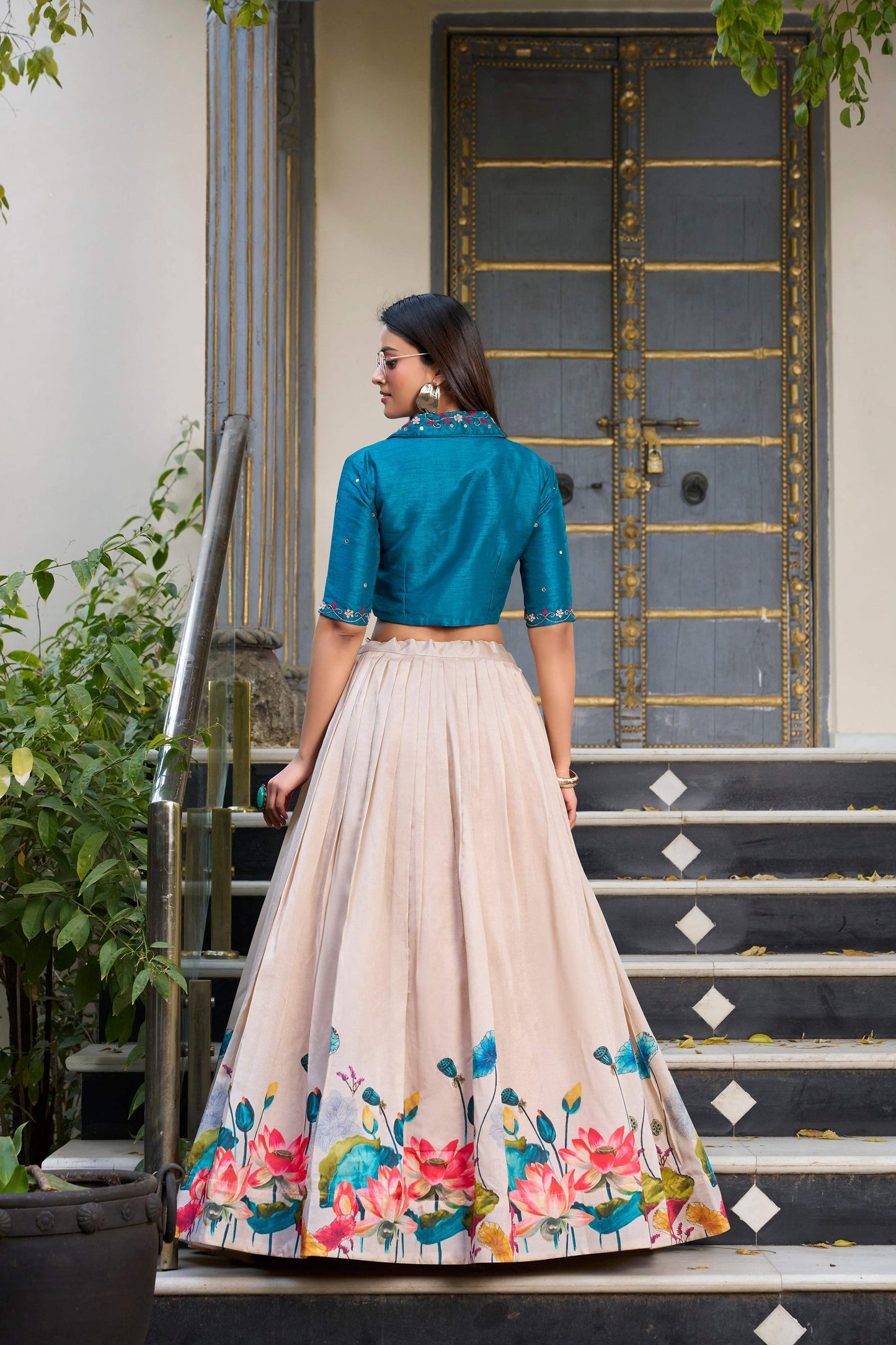 Lorenvalley Fashion Offwhite Tussar Silk Floral Print Lehenga Choli - Swadesiicart