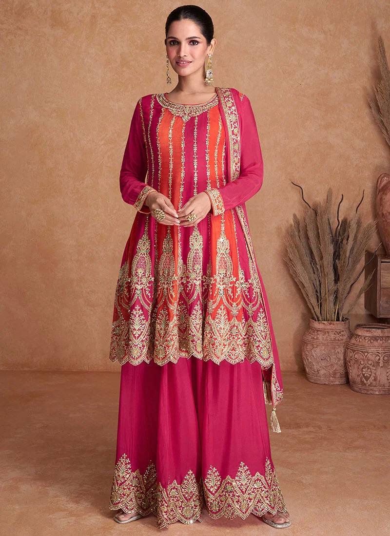 Lorenvalley Multicolor Chinon Embroidery With Sequince Work Salwar Kameez Stitched | Swadesiicart