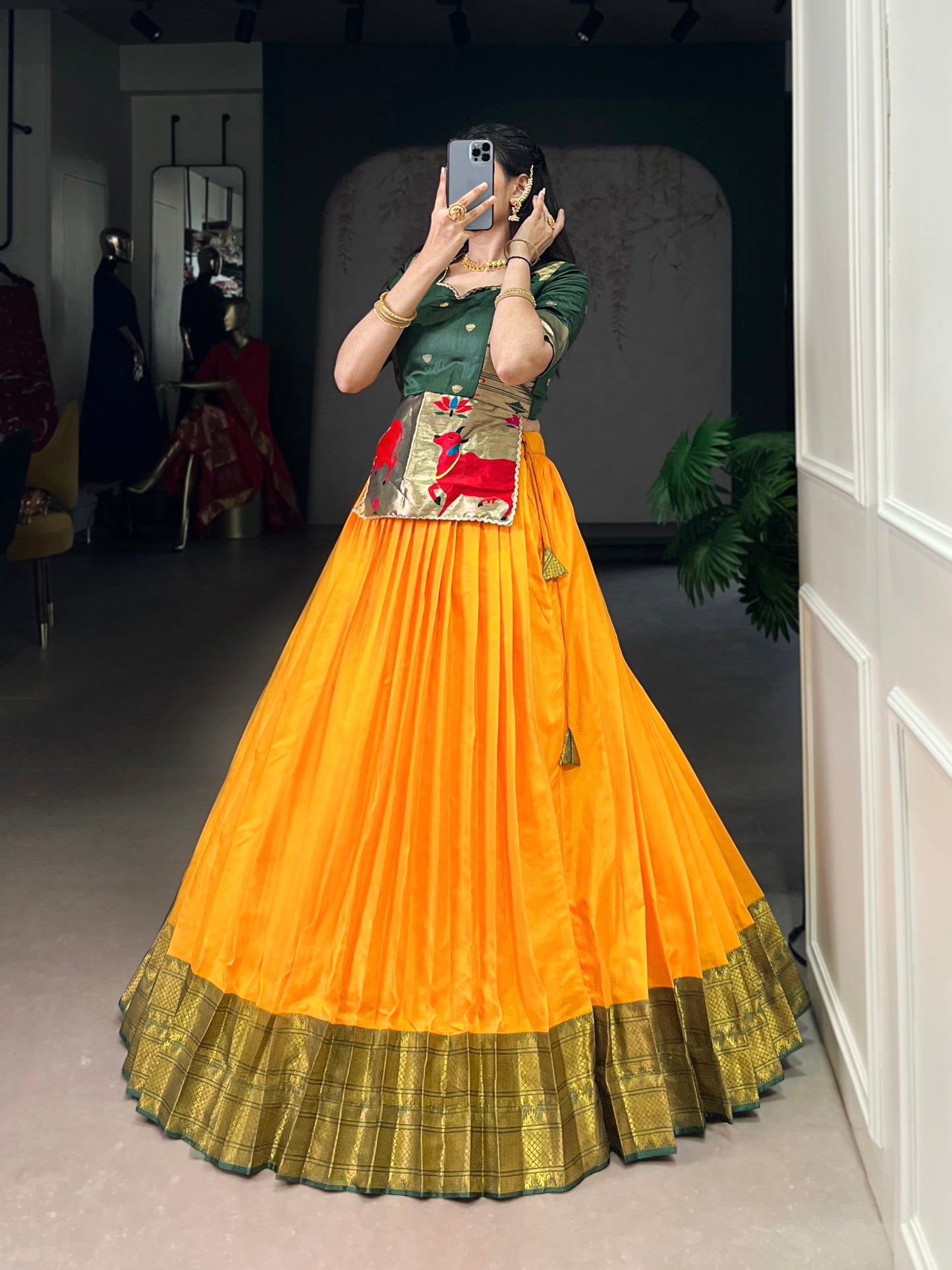 Lorenvalley Fashion Mustard Cotton Silk Zari Weaving Work Lehenga Choli - Swadesiicart