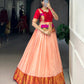 Lorenvalley Fashion Peach Cotton Silk Zari Weaving Work Lehenga Choli - Swadesiicart
