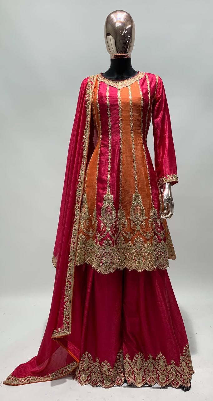 Lorenvalley Multicolor Chinon Embroidery With Sequince Work Salwar Kameez Stitched | Swadesiicart