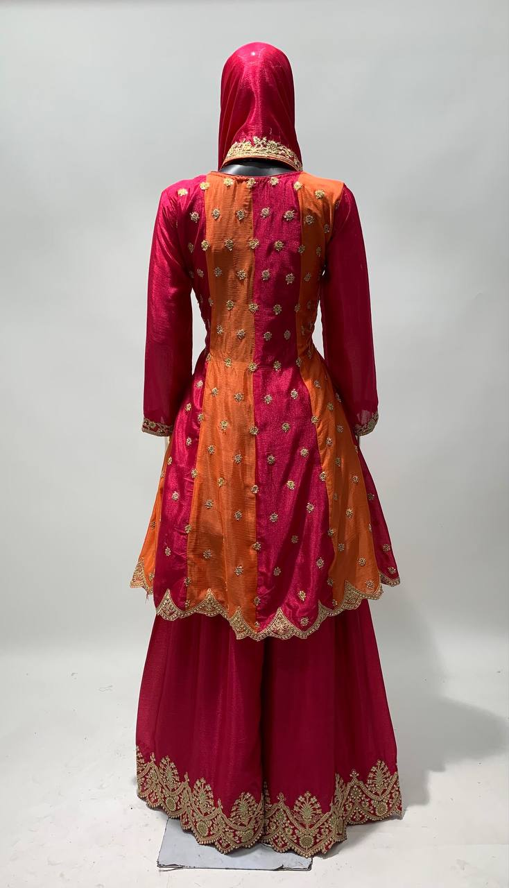 Lorenvalley Multicolor Chinon Embroidery With Sequince Work Salwar Kameez Stitched | Swadesiicart
