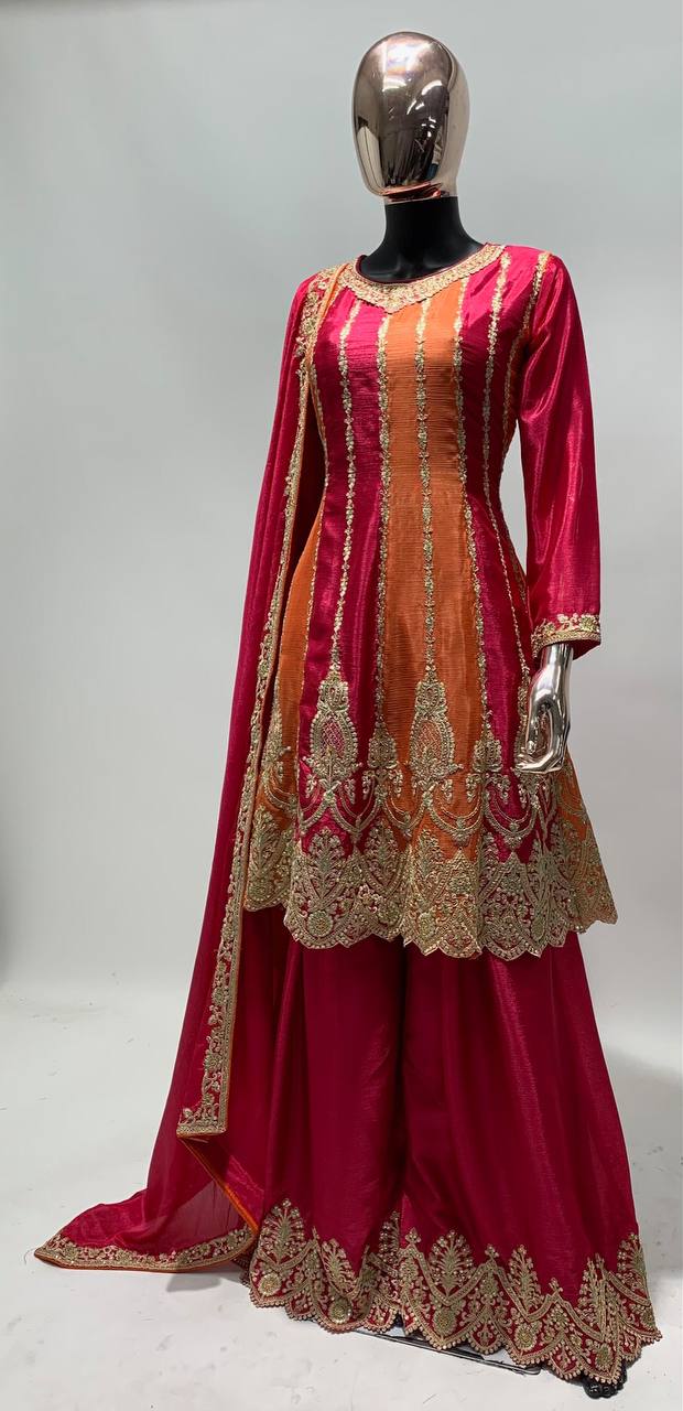 Lorenvalley Multicolor Chinon Embroidery With Sequince Work Salwar Kameez Stitched | Swadesiicart