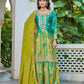 Anaita Sea Green Chinon Stitched Plazzo Suit With Digital Printed & Hand Work