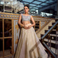 Lorenvalley Cream Gold Crush Fabric Plain Lehenga with Sequins and Thread Embroidery with Jarkan Diamond Work Choli and Dupatta | Swadesiicart