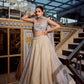 Lorenvalley Cream Gold Crush Fabric Plain Lehenga with Sequins and Thread Embroidery with Jarkan Diamond Work Choli and Dupatta | Swadesiicart