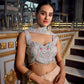 Lorenvalley Cream Gold Crush Fabric Plain Lehenga with Sequins and Thread Embroidery with Jarkan Diamond Work Choli and Dupatta | Swadesiicart