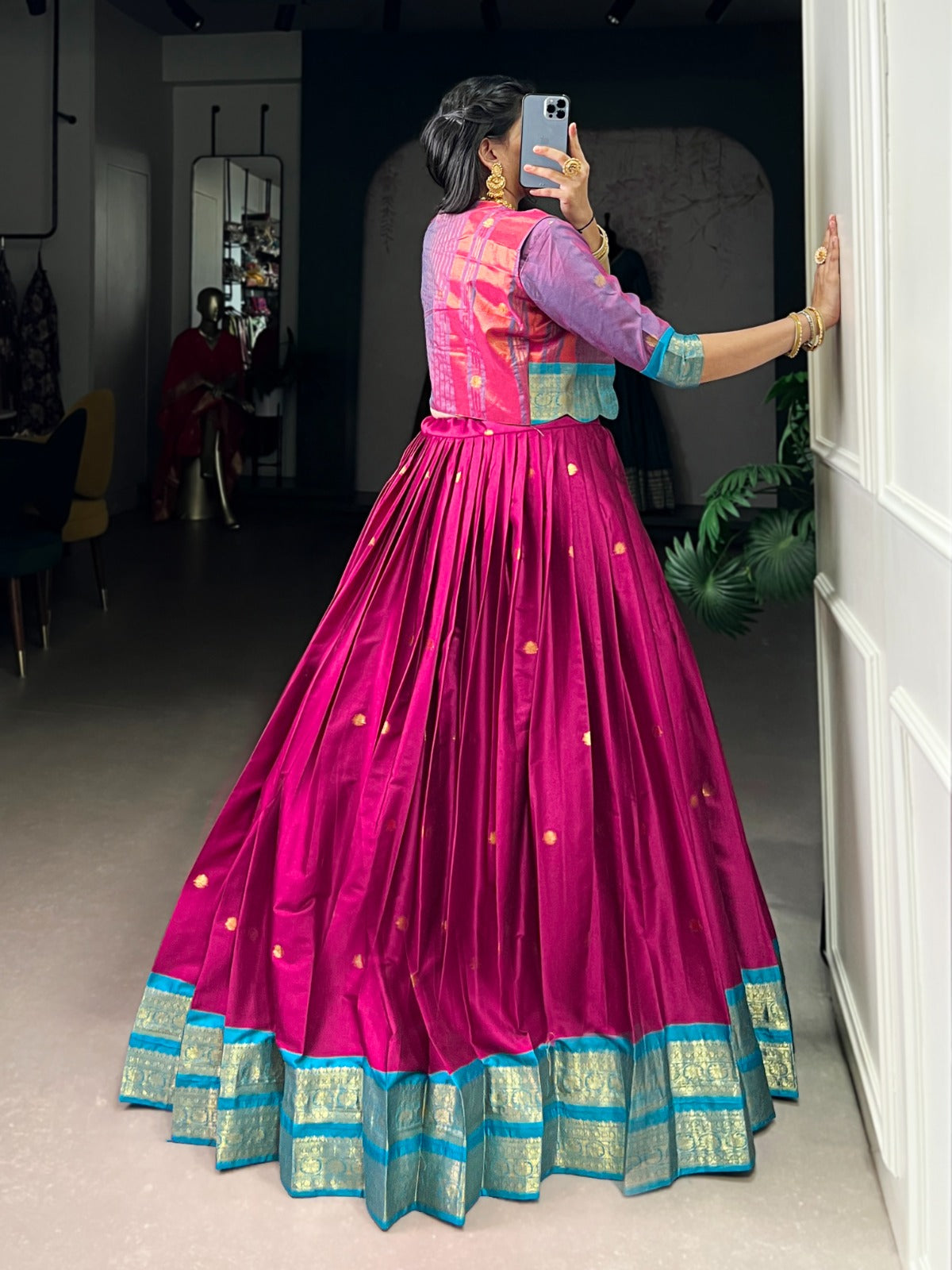 Lorenvalley Fashion Pink Poly Cotton Zari Weaving Work Lehenga Choli With Koti - Swadesiicart