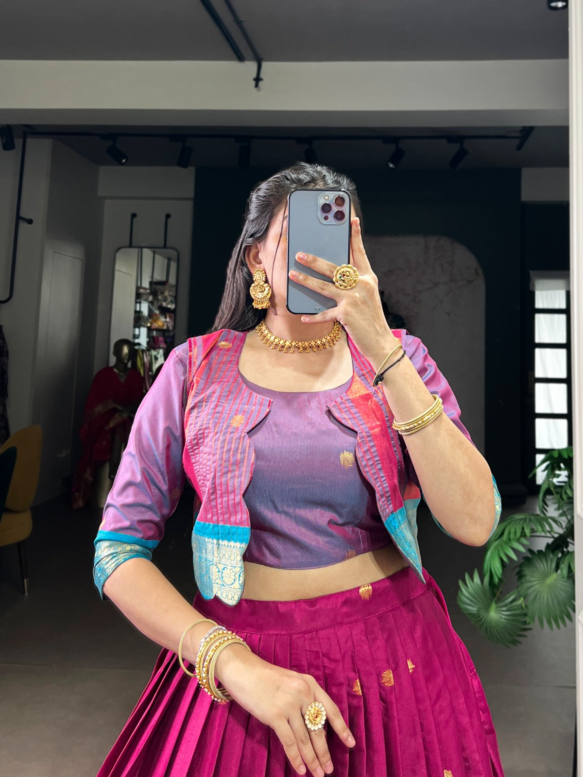 Lorenvalley Fashion Pink Poly Cotton Zari Weaving Work Lehenga Choli With Koti - Swadesiicart