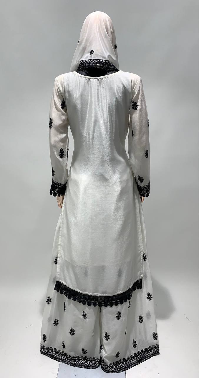 Lorenvalley White Chinon Embroidery With Sequince Work Salwar Kameez Stitched | Swadesiicart