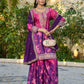 Anaita Purple Chinon Stitched Plazzo Suit With Digital Printed & Hand Work