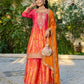Anaita Orange Chinon Stitched Plazzo Suit With Digital Printed & Hand Work
