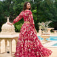 Lorenvalley Maroon Georgette Chex beautiful Floral Print ethnic Co-ord Set - Swadesiicart