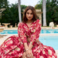 Lorenvalley Maroon Georgette Chex beautiful Floral Print ethnic Co-ord Set - Swadesiicart