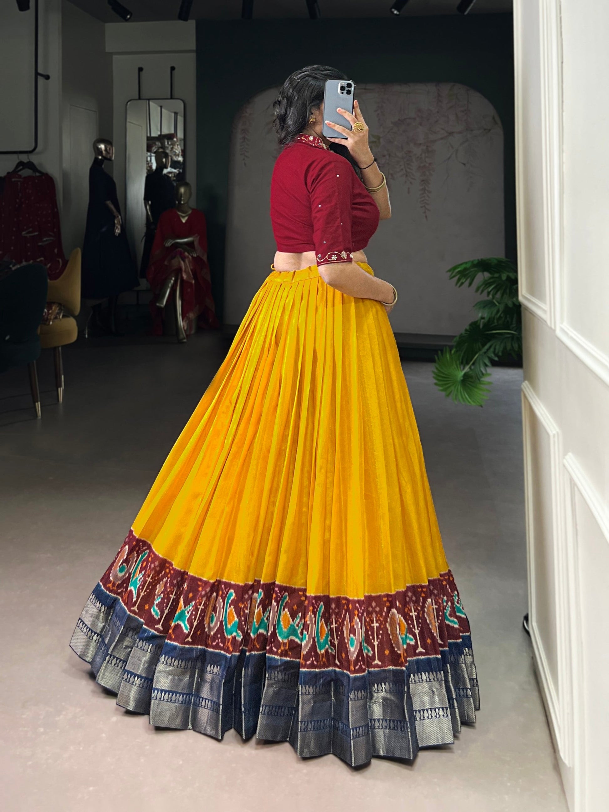 Lorenvalley Fashion Mustard Poly Cotton Printed With Zari Weaving Lehenga Choli - Swadesiicart