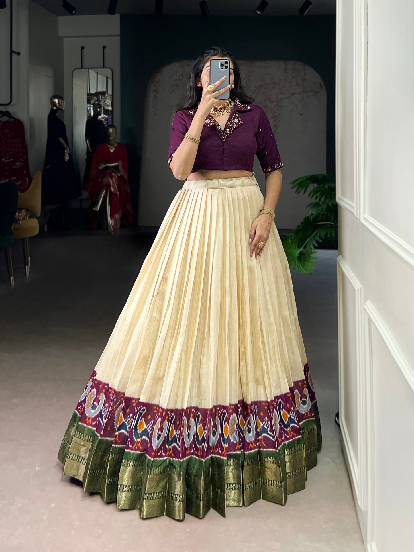 Lorenvalley Fashion Offwhite Poly Cotton Printed With Zari Weaving Lehenga Choli - Swadesiicart