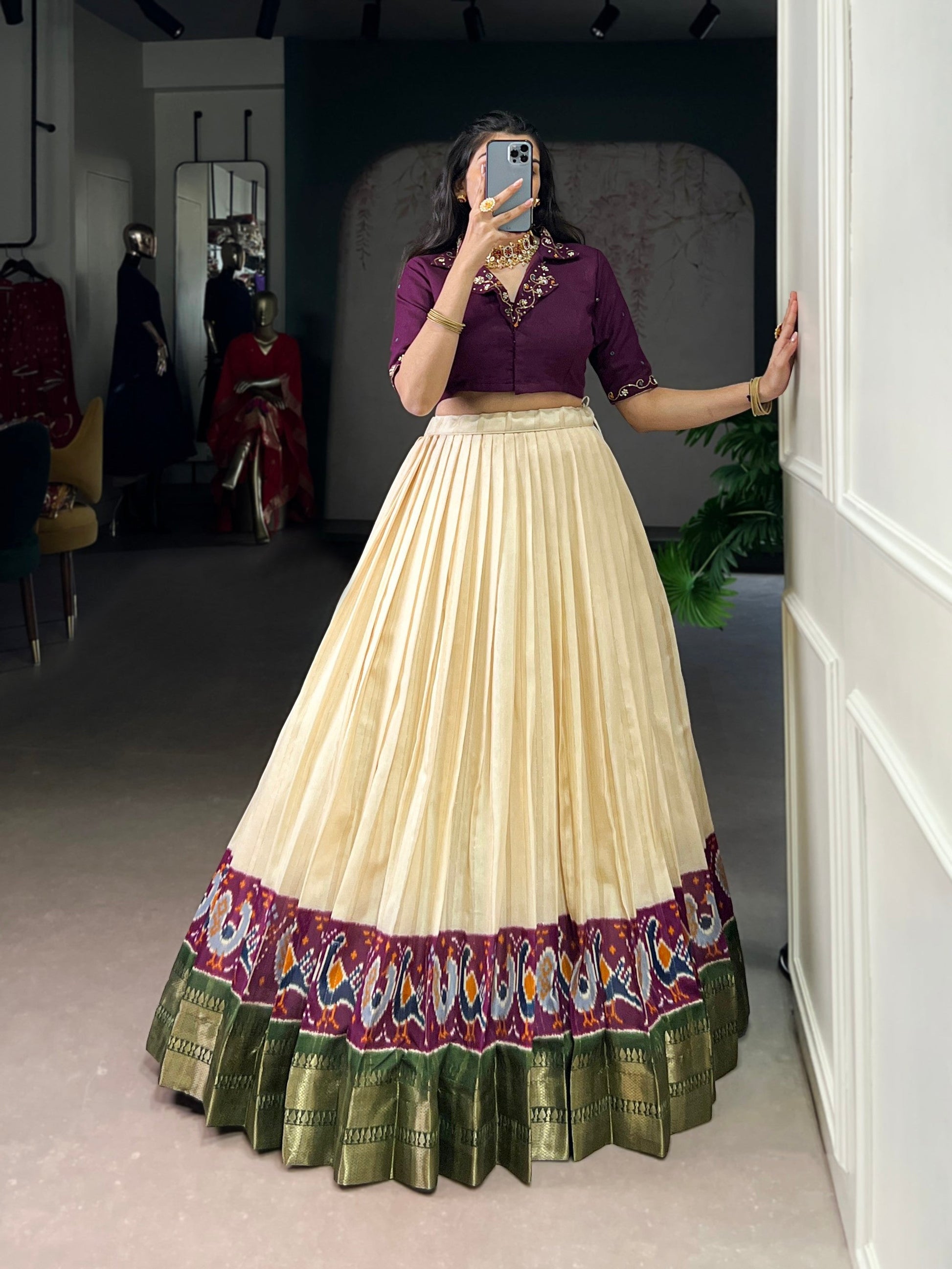 Lorenvalley Fashion Offwhite Poly Cotton Printed With Zari Weaving Lehenga Choli - Swadesiicart