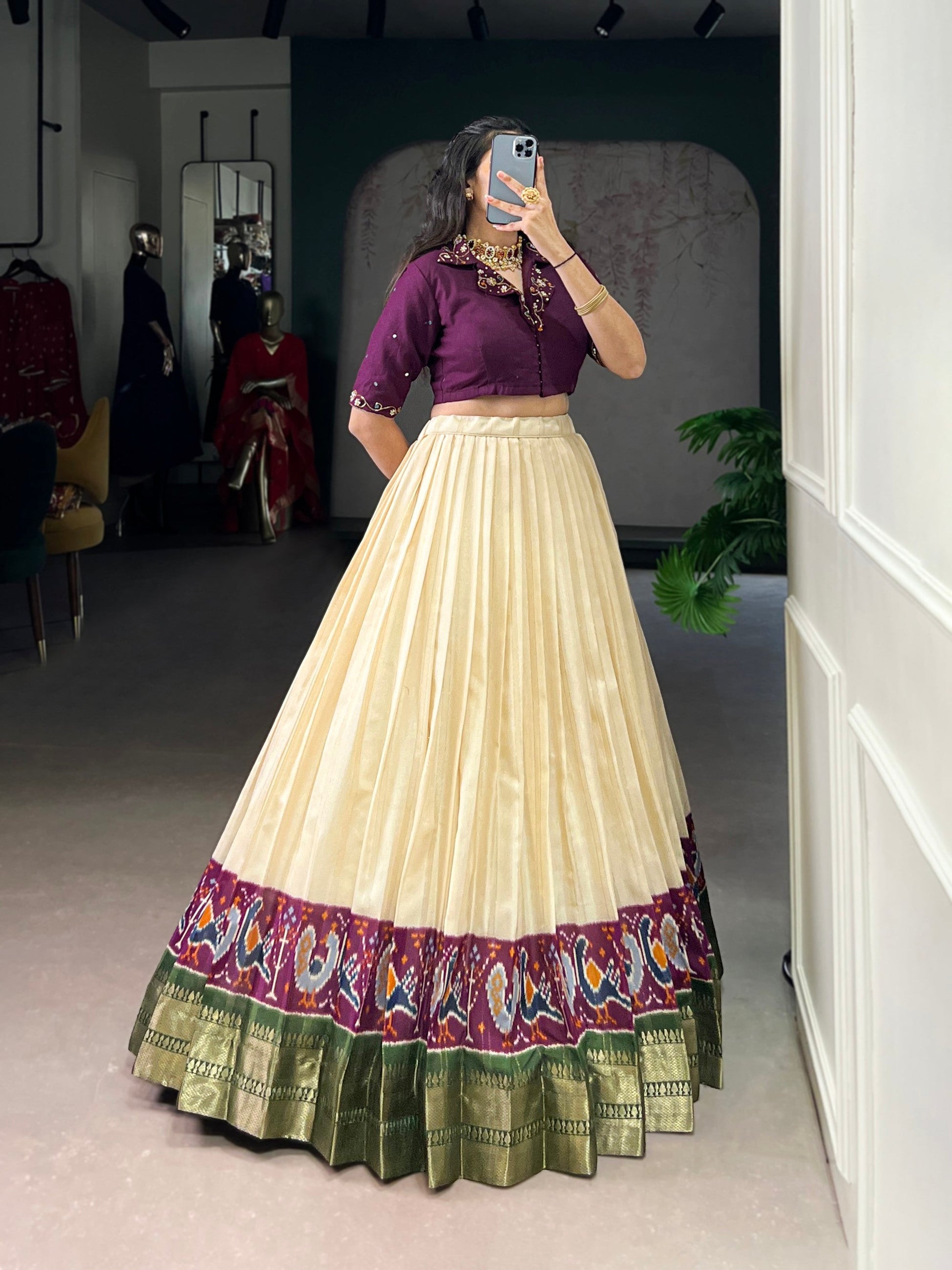 Lorenvalley Fashion Offwhite Poly Cotton Printed With Zari Weaving Lehenga Choli - Swadesiicart