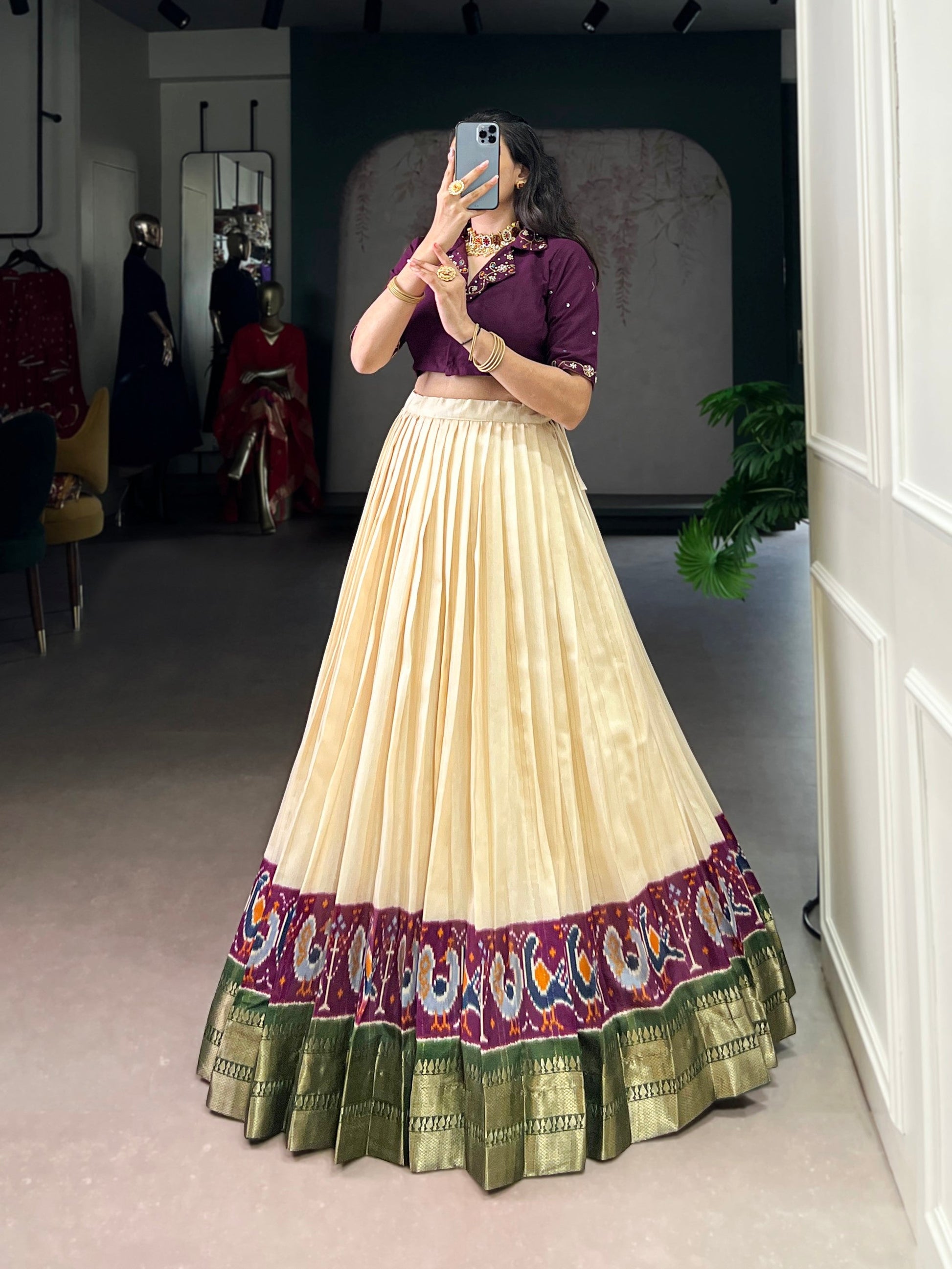 Lorenvalley Fashion Offwhite Poly Cotton Printed With Zari Weaving Lehenga Choli - Swadesiicart
