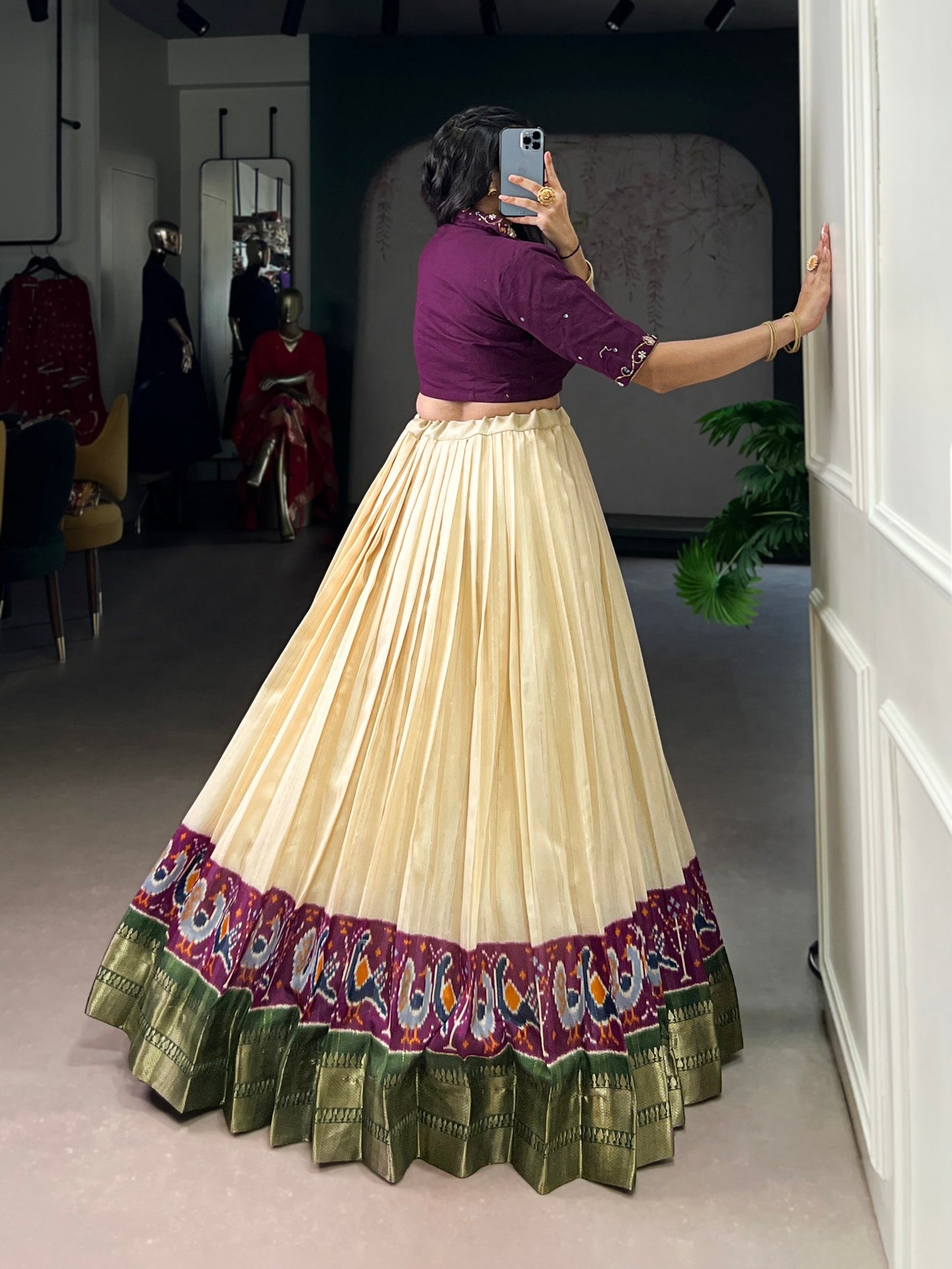 Lorenvalley Fashion Offwhite Poly Cotton Printed With Zari Weaving Lehenga Choli - Swadesiicart