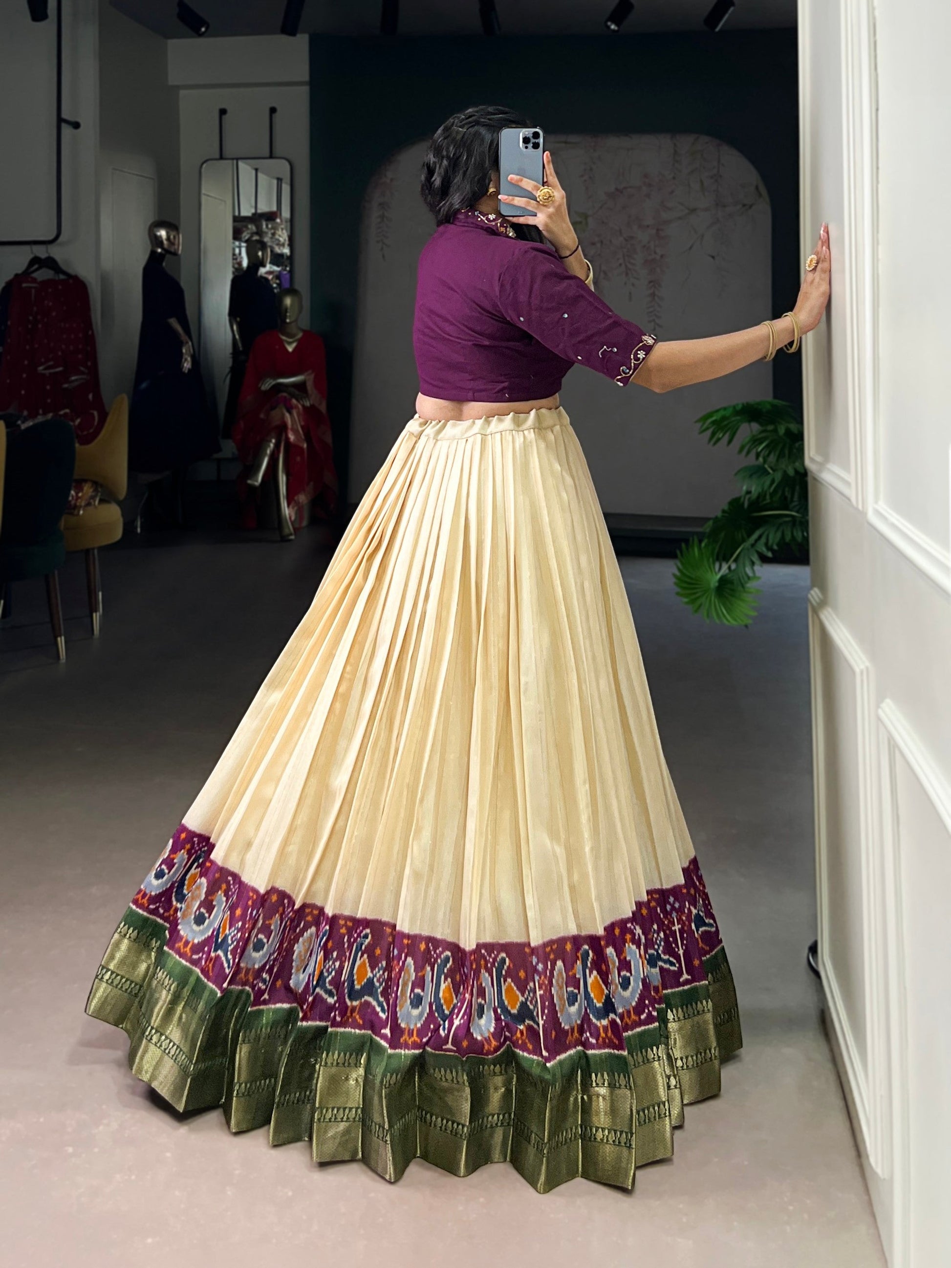 Lorenvalley Fashion Offwhite Poly Cotton Printed With Zari Weaving Lehenga Choli - Swadesiicart