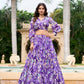 Lorenvalley Purple Georgette Chex beautiful Floral Print ethnic Co-ord Set - Swadesiicart