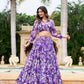 Lorenvalley Purple Georgette Chex beautiful Floral Print ethnic Co-ord Set - Swadesiicart