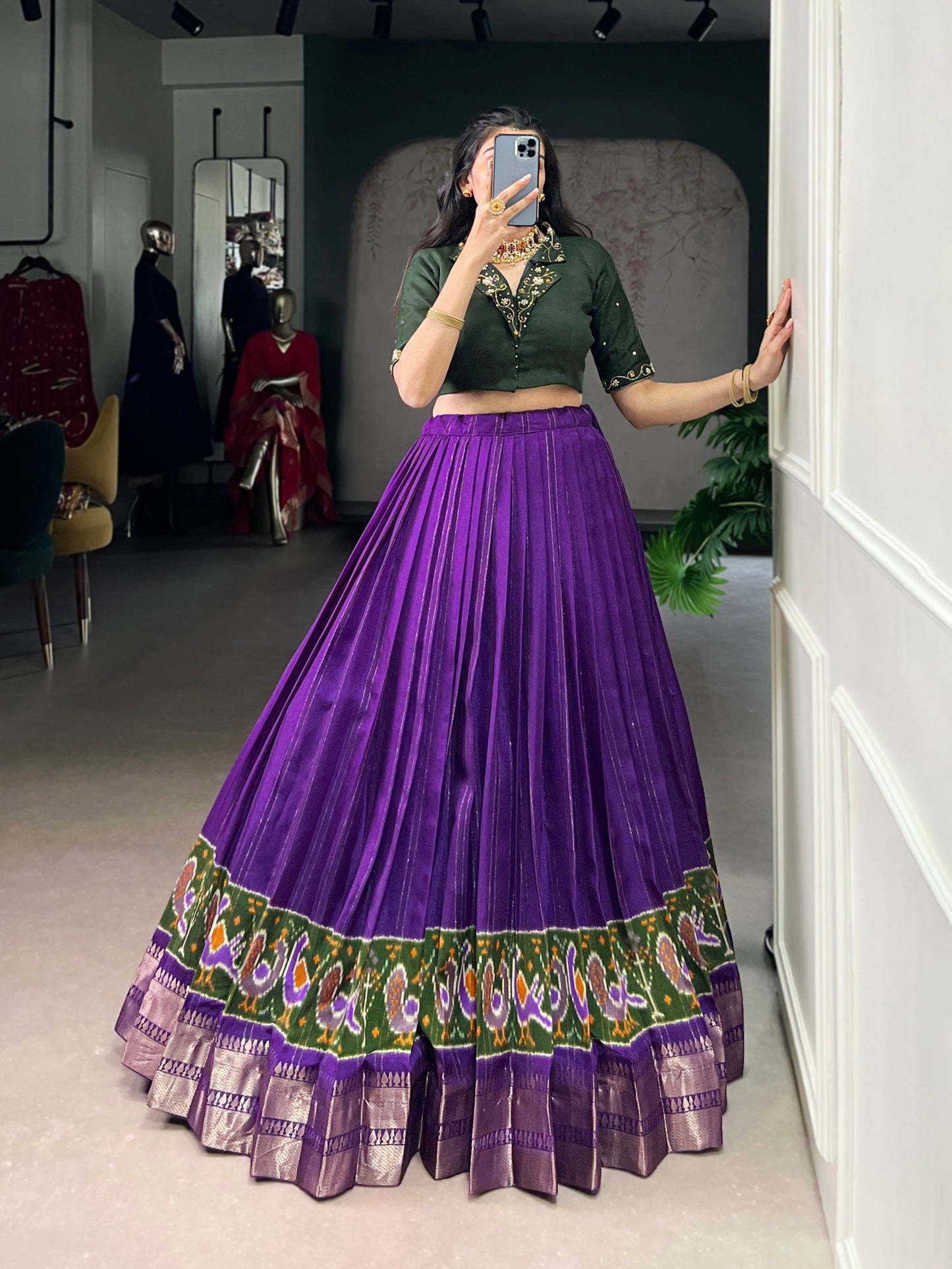 Lorenvalley Fashion Purple Poly Cotton Printed With Zari Weaving Lehenga Choli - Swadesiicart