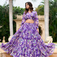 Lorenvalley Purple Georgette Chex beautiful Floral Print ethnic Co-ord Set - Swadesiicart