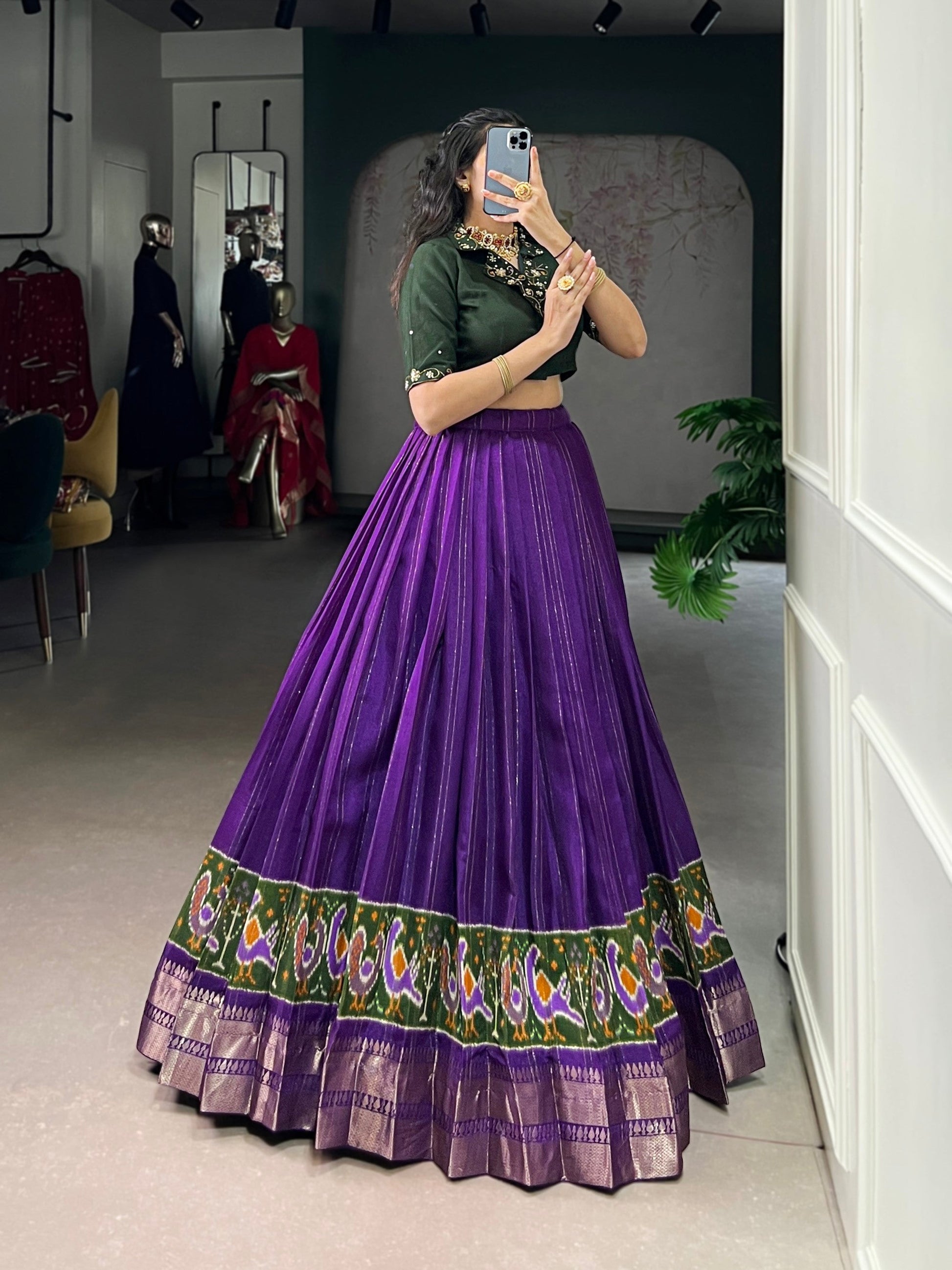 Lorenvalley Fashion Purple Poly Cotton Printed With Zari Weaving Lehenga Choli - Swadesiicart