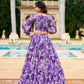 Lorenvalley Purple Georgette Chex beautiful Floral Print ethnic Co-ord Set - Swadesiicart