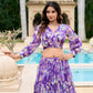 Lorenvalley Purple Georgette Chex beautiful Floral Print ethnic Co-ord Set - Swadesiicart