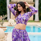 Lorenvalley Purple Georgette Chex beautiful Floral Print ethnic Co-ord Set - Swadesiicart