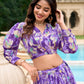 Lorenvalley Purple Georgette Chex beautiful Floral Print ethnic Co-ord Set - Swadesiicart
