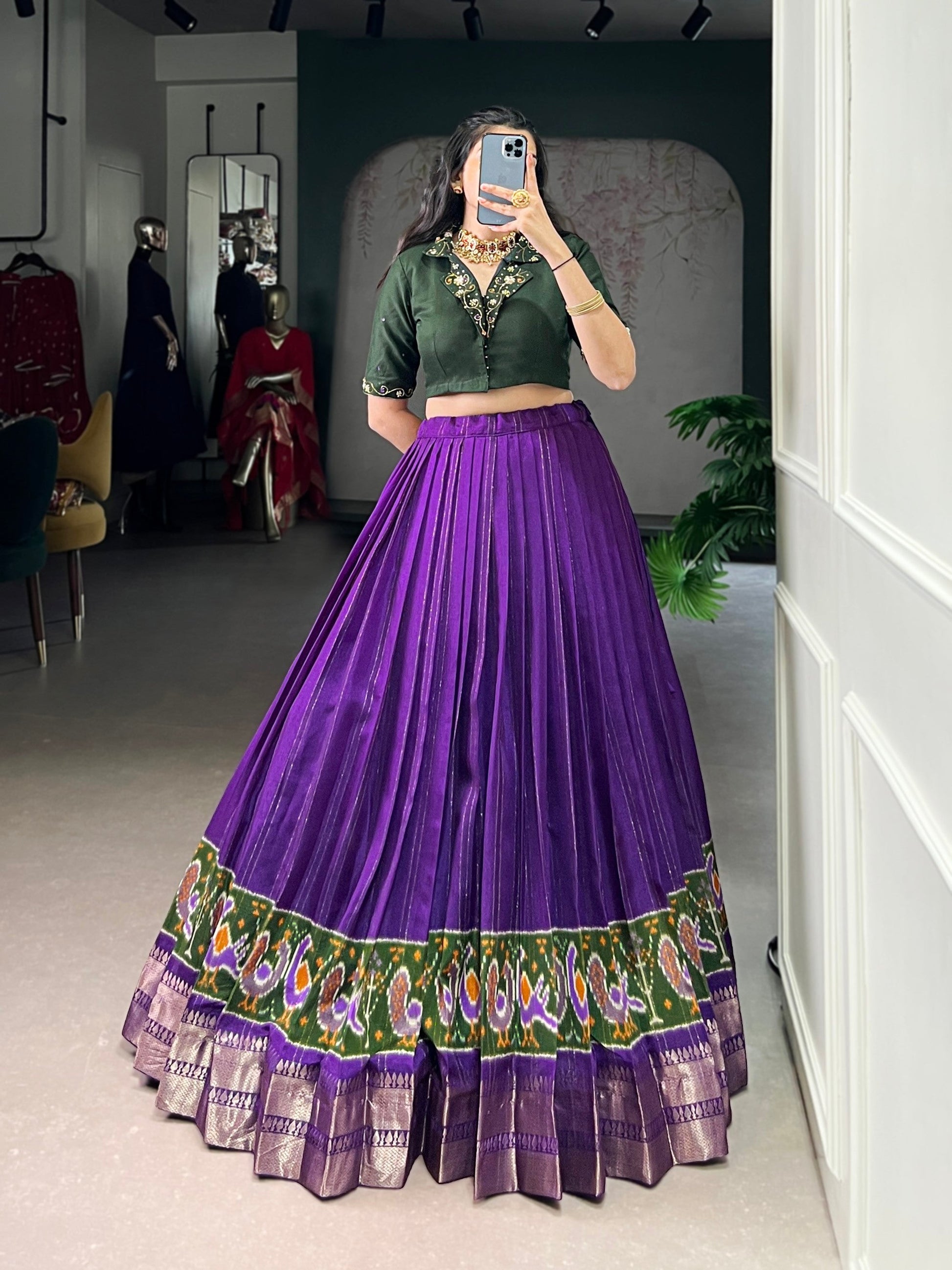 Lorenvalley Fashion Purple Poly Cotton Printed With Zari Weaving Lehenga Choli - Swadesiicart