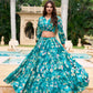 Lorenvalley Teal Georgette Chex beautiful Floral Print ethnic Co-ord Set - Swadesiicart