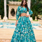 Lorenvalley Teal Georgette Chex beautiful Floral Print ethnic Co-ord Set - Swadesiicart