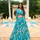 Lorenvalley Teal Georgette Chex beautiful Floral Print ethnic Co-ord Set - Swadesiicart