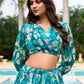 Lorenvalley Teal Georgette Chex beautiful Floral Print ethnic Co-ord Set - Swadesiicart