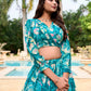 Lorenvalley Teal Georgette Chex beautiful Floral Print ethnic Co-ord Set - Swadesiicart