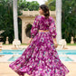 Lorenvalley Wine Georgette Chex beautiful Floral Print ethnic Co-ord Set - Swadesiicart