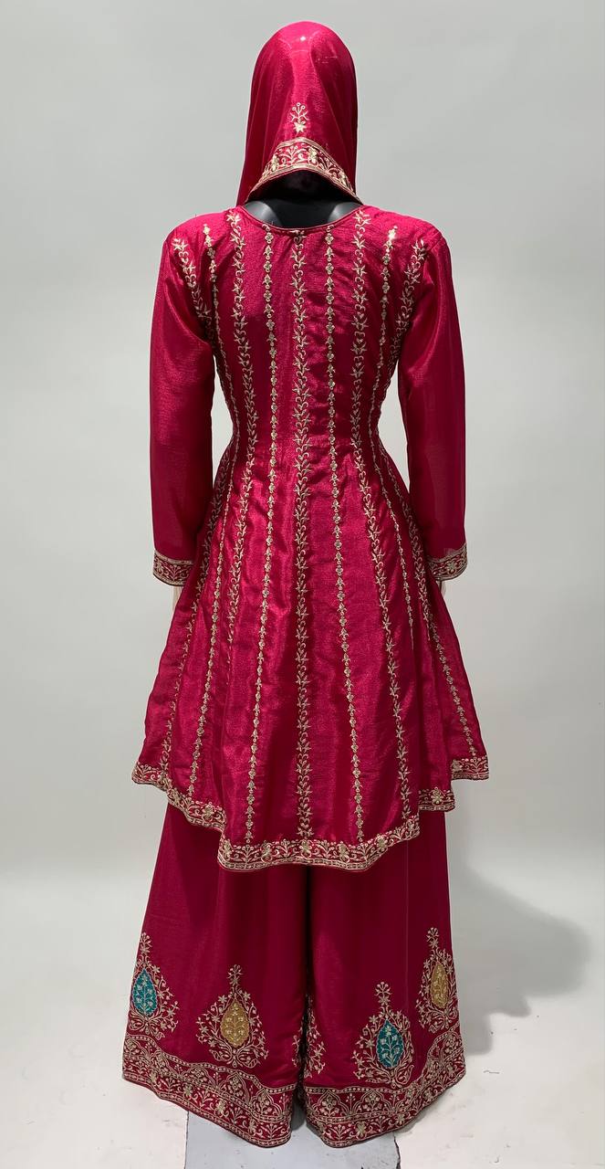 Lorenvalley Magenta Chinon Embroidery With Sequince Work Salwar Kameez Stitched | Swadesiicart