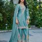 Anaita Sky Blue Chinon Stitched Plazzo Suit With Dhaga & Sequence Work