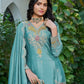 Anaita Sky Blue Chinon Stitched Plazzo Suit With Dhaga & Sequence Work