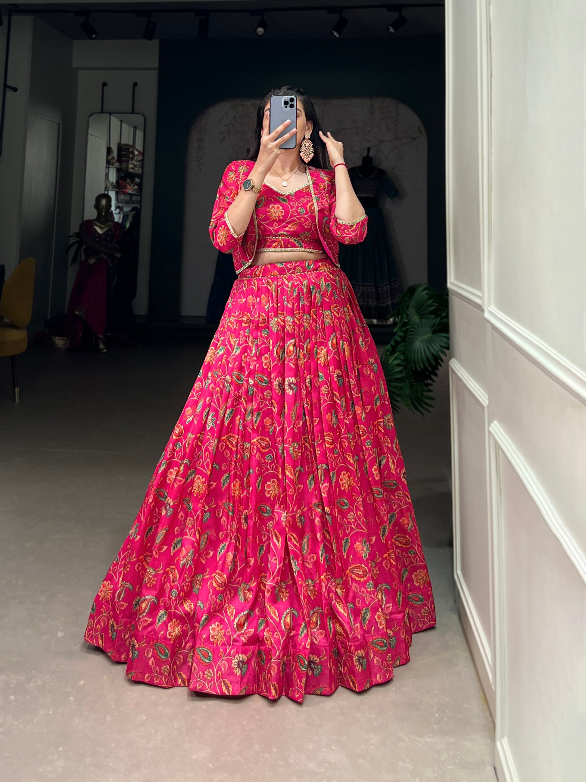 Lorenvalley Pink Tussar Silk Floral Print With Gota Patti Touch Up ethnic Co-ord Set - Swadesiicart